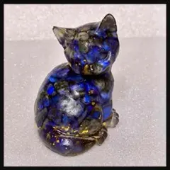猫 アメジスト オルゴナイト 置物 インテリア 天然石 開運 金箔 紫