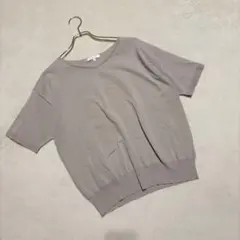 【グローバルワーク】（M）ハイゲージ ニット リブ編み切り替え カジュアル 半袖