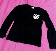 黒 長袖カットソー ドット柄ポケット 140 【同梱0円】