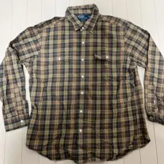 ポロラルフローレン　茶系　チェックシャツ　LL