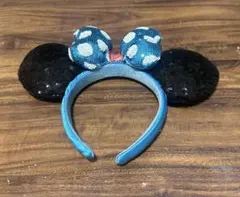 ディズニー ミニー スパンコール 水玉 水色 白 ドット カチューシャ
