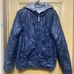 ネイビー ドット柄 フード付き中綿コート