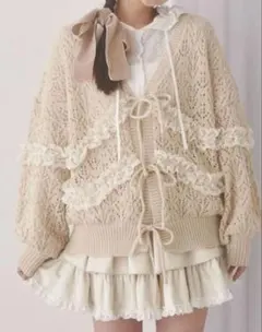 merry jenny 透かし編みフリルニットカーディガン