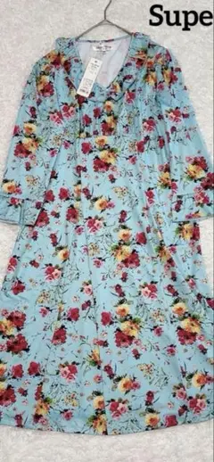 新品タグ付✨スーパービューティー ひざ丈ワンピース 花柄 水色 40