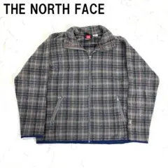 A7620 ノースフェイス フリースジャケット チェック ジップアップ 茶色 L