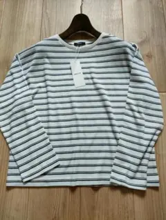 新品　コムサイズム　マルチボーダー　ロングＴシャツ　11号　ホワイト系