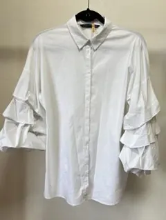 ZARA WOMEN フリル袖 白シャツ M