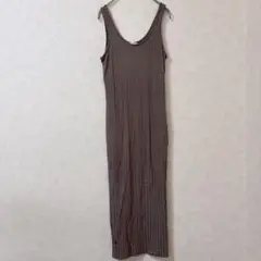 H&M リブ ロングワンピース ノースリーブ ブラウン S