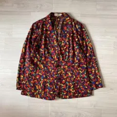 80s 総柄 透け感あり テーラードジャケット L相当