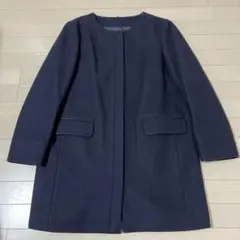 ネイビー ノーカラーコート