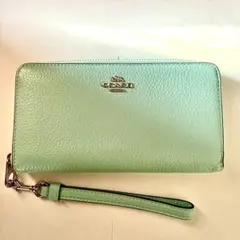 【お値下げ中】COACH 長財布 ファスナー付き　水色　ブルー系