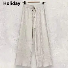 ホリデイ リブニットパンツ M ベージュ ウエスト紐 ストレート 伸縮性のサムネイル