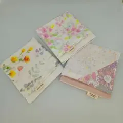 ハンドメイド ハンカチ ⑬ ダブルガーゼ 花柄 ３枚セット