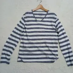 【バックナンバー】ライトオン　薄手　ボーダー　VネックロンT