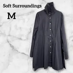 Soft Surroundings 【M 】ボタン付きハイネックシャツ長袖　黒