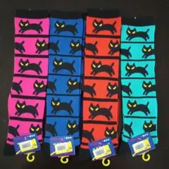 ハイソックス 4足セット　黒猫ソックス
