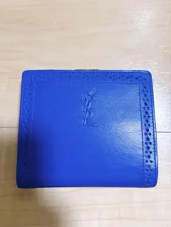 イヴサンローラン YSL パンチングレザー 二つ折り財布 ブルー