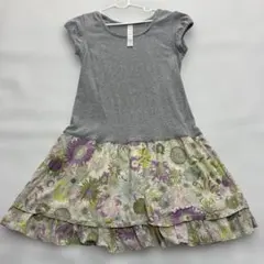 グレー花柄ノースリーブワンピース 130ガール女の子紫PCI