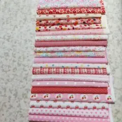 綿生地 パッチワーク カットクロス 赤 ピンク花柄 苺 ハート20×15 20枚
