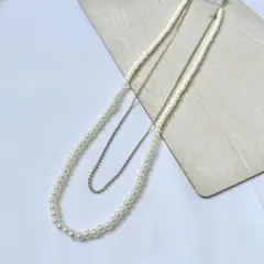SHOO-LA-RUE パールダイヤ風チェーン ゴールド ロングネックレス