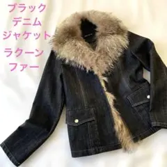 ブラックデニムジャケット ライナー付き ラクーンファー 取り外し可能 9号サイズ