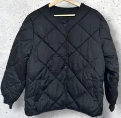 黒 キルティングジャケット L相当 ノーカラー 新品✨軽量 中綿