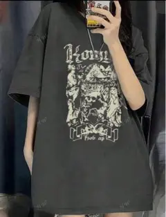 新品‼️グラフィックプリントダークグレー Tシャツ大きめサイズY2Kウィメンズ