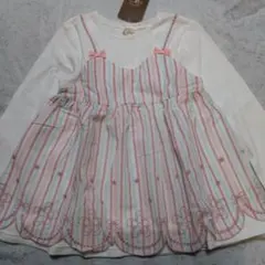 【新品ビケットクラブ】ストライプ花柄長袖カットソー チュニック 130cm