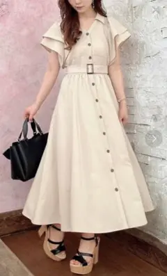 dazzlin ダブルスリーブシャツワンピース　ベージュ