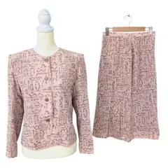 【セットアップ】長袖 ジャケット スカート レディース 幾何学模様 昭和レトロ