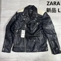 新品 L ZARA フェイクレザー ダブル ライダースジャケットのサムネイル