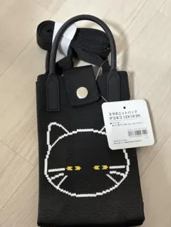 猫デザイン スマホショルダーバッグ 黒 12x18cm