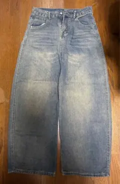 Free Zone オーバーサイズ バギーデニムパンツ　M ジーンズ　ブルー　茶のサムネイル