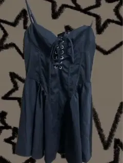 黒　ブラック　キャミワンピース レースアップ　ミニワンピース