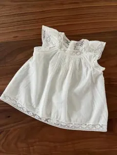 ボンポワン　ホワイト レース付き ベビーブラウス Tシャツ　チュニック　12m