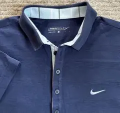 NIKE GOLF DRI-FITネイビー系 ロゴ刺繍襟元ストライプデザイン L