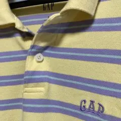着用わずか！GAP ポロシャツ♪イエロー＆パープルボーダー♪men'sＳのサムネイル