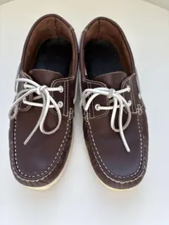 ブラウン レザー モカシンデッキシューズ
