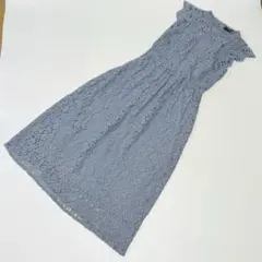 美品 ハドソンハニー レースワンピース ノースリーブ くすみブルー フレンチ袖のサムネイル
