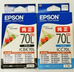 EPSON エプソン 純正インクカートリッジ 70L 増量ブラック シアン 2個