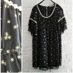 ガラティアネレイド 半袖ワンピース フリルワンピース 黒 ドレス 袖あり