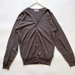 ジョンスメドレー ウールコットン Vネックカーディガン チャコールグレー M