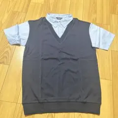 新品☆コムサイズム　紺色　フェイクレイヤード　半袖シャツ160㎝