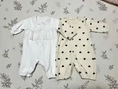 【美品】出産準備　ホワイトレースロンパースとハートロンパースセット