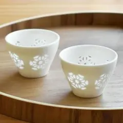 ２個セット　蛍手陶器　華　酒器　珍味入れ　薬味入れ　豆鉢　お猪口