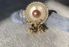 天然本真珠　一粒大珠　ネックレスペンダント　ちょう結び　ブローチ　両用　可愛い