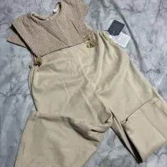 cottoli ベージュ チェック柄　サロペット　オーバーオール 千鳥柄