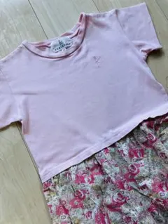 KUMIKYOKU 半袖ワンピース 花柄 ピンク