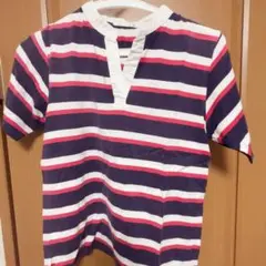 ストライプ 半袖ポロシャツ ネイビー/ホワイト/レッド
