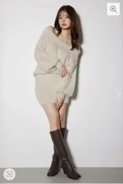 【美品/タグ付き】rienda オフショルシャギーニットミニワンピース